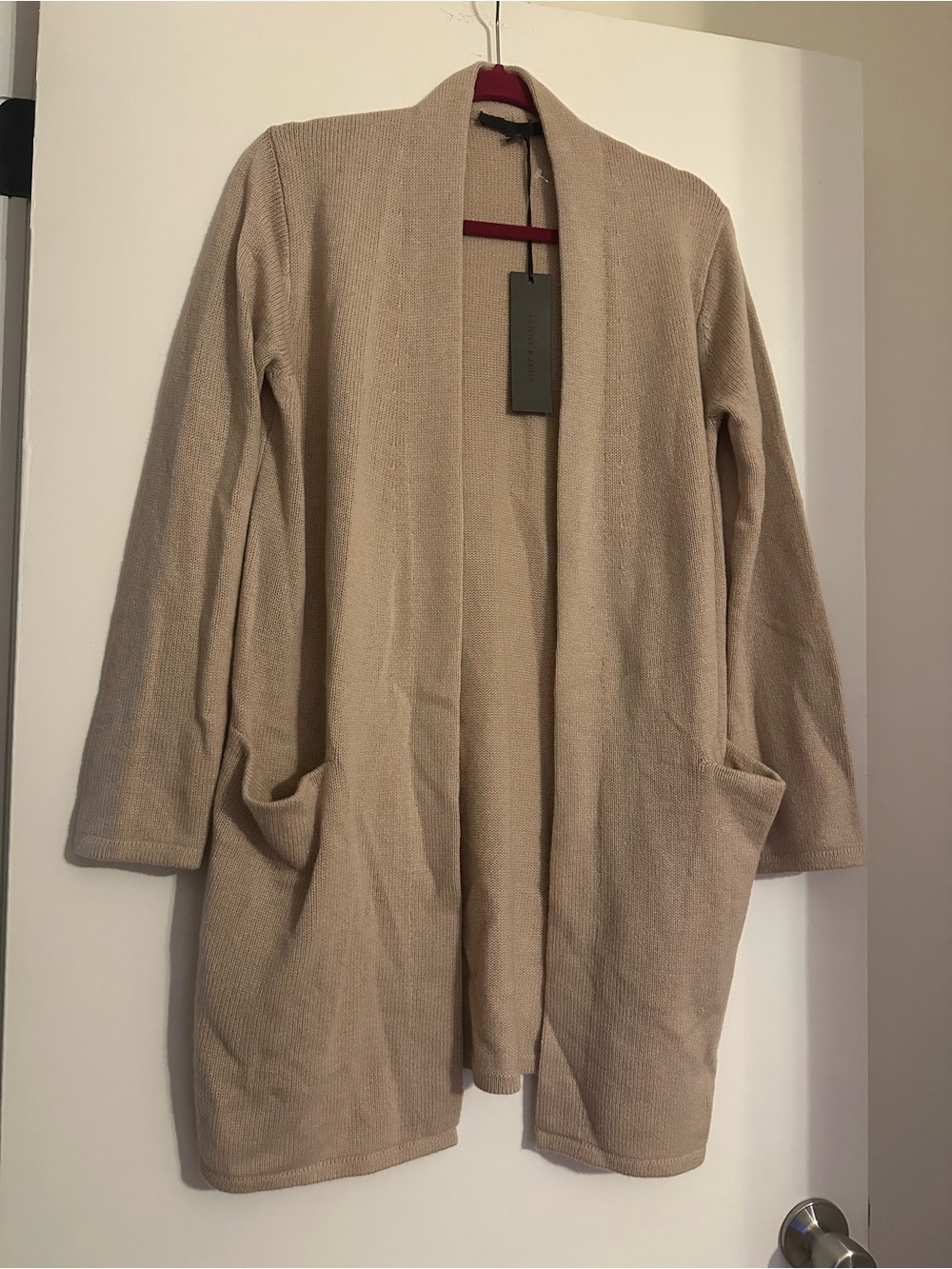 Jenni Kayne 100% Cashmere Beige Cardigan With Pockets Open Front NWT